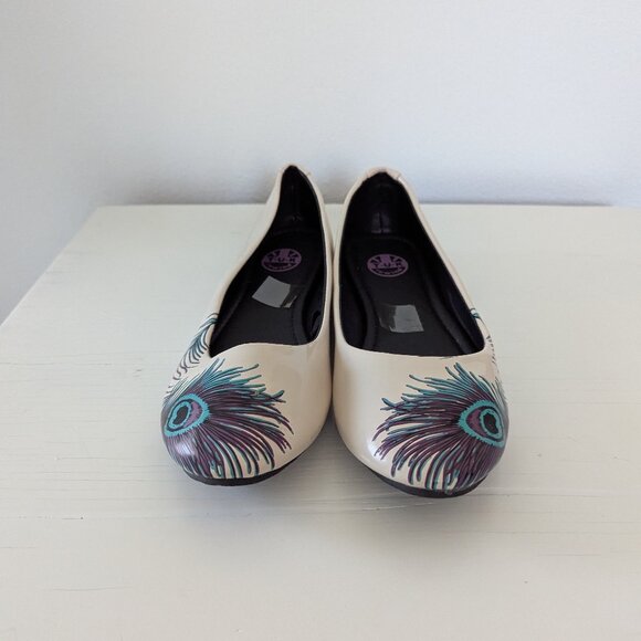 tuk Shoes - TUK Cream Flats with Peacock Design